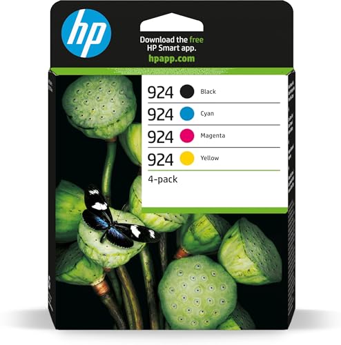 HP 924 (‎6C3Z1NE) Multipack Original Druckerpatrone, Schwarz und Farben, 1xSchwarz, 1xCyan, 1xMagenta, 1xGelb für HP OfficeJet Pro 8124e, 8122e, 8132e, 8135e, 8134e, 8125e All-in-One-Drucker