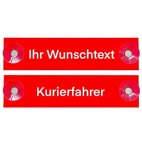 Hinweis Schild Saugnapfschild Kurierfahrer Lkw Fahrer Gravur Rot Kunststoff 200x50mm (Kurierfahrer)