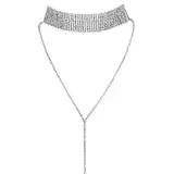 JewelryWe Schmuck Frauen Damen Multi Reihen Strass Choker Halskette Pullover Lange Kette mit Anhänger Halsband Silber