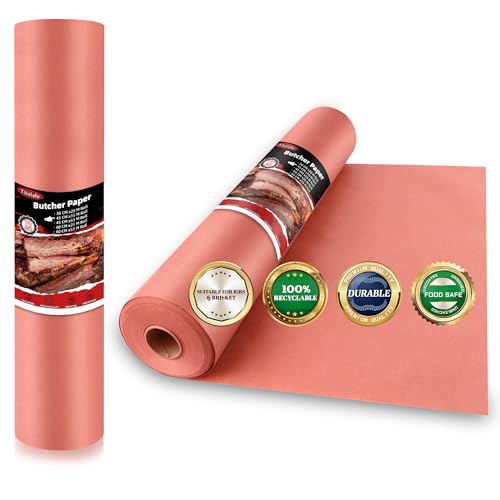 Tikxlafe Metzgerpapier Pink, BBQ Kraftpapier 45cm x 15m das Original Metzger-Papier für Grill, Smoker, Fischfleisch, Grill,perfektes Kochen von saftigem