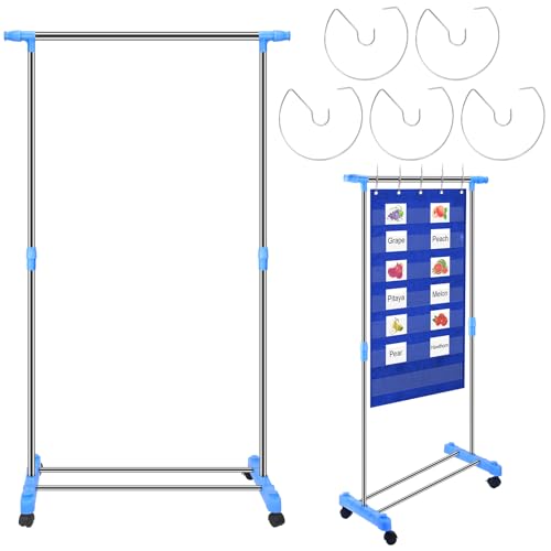 Fuyoooo Verstellbarer Taschendiagrammständer, Edelstahl, erweiterbarer Kartenständer mit Rollen, Rollanker, Halter mit 5 Ringen, für Klassenzimmer, Zuhause, Bildungswerkzeuge, verstellbar bis 160 cm