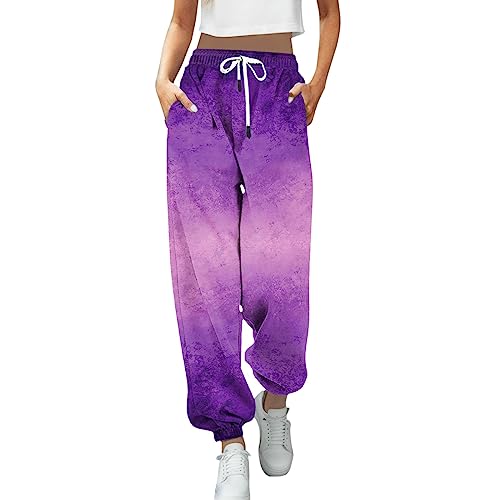 rtdgcv Übergröße Damen Hose Halloween Europäischen Und Amerikanischen Casual Mode 3D Druck Frauen Bein Hosen Kordelzug Hohe Taille Casual Hosen Halloween Hose Mit Damen Schwarz (y0928A-Purple, L)