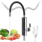 Elektrische Wasserhahn mit Durchlauferhitzer, 3000W 220V Sofortiger Warm Küchenarmatur mit Flexibler Auslauf und LCD Temperaturanzeige, 360º Swivel Durchlauferhitzer Küche für Küche, Garten, Bad