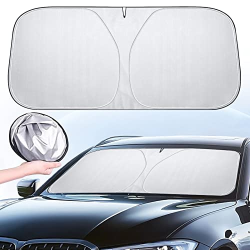 Sonnenschutz Auto Frontscheibe 142×80cm, Auto Sonnenschutz Frontscheibe Innen, Frontscheibenabdeckung, Sonnenblende Vorne, Windschutzscheibe für Sommer Selbsthaftend UV Hitzeschutz Plane Faltbar (L)