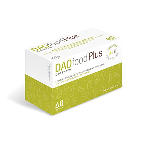 DAOfood Plus - Management des DAO-Mangel - 60 effizienten, leicht verdaubare magensaftresistente Kapseln - Verdauungsenzyme - DAO-Enzym, Quercetin und Vitamin C.