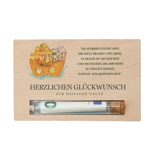 Geldgeschenk zur Taufe - Geschenkkarte aus Holz - Arche, Taufgeschenk Patenkind, Geld verschenken, Taufe Junge Mädchen, Geschenkverpackung Geld Gutschein (Design Arche)