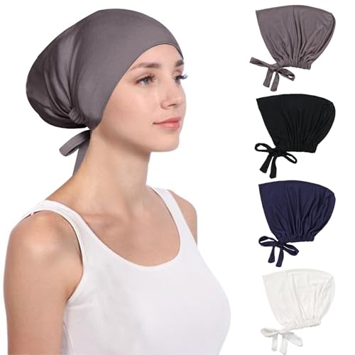 Hijab-Untermütze für Damen, 4 Stück, unter Schal, Mütze, verstellbare Kopftücher, islamisch, muslimisch, unter Hijab, Mütze, unter Schal, Motorhaube, Schwarz/Marineblau/Dunkelgrau/Weiß, Einheitsgröße