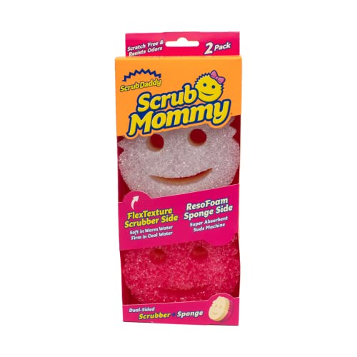 Scrub Daddy Scrub Mommy Putzschwamm, Topfreiniger Küchenschwämme, Putzmittel mit Texturveränderung, kratzfreier Spülschwamm, geruchsresistenter Smiley Schwamm, Geschirrschwamm - 2er Pack Rosa/Violet