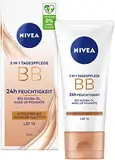 NIVEA 5 IN 1 Tagespflege BB 24h Feuchtigkeit LSF 15, getönte Tagescreme für mittlere bis dunkle Hauttypen, Gesichtscreme mit Bio Jojoba-Öl und Make-Up Pigmenten