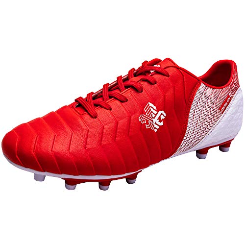 Saekeke Fussballschuhe Kinder FG/AG Fußballschuhe Jungen Low Top TF Trainingsschuhe Für Unisex-Kinder Rot Weiß FG/AG 32EU