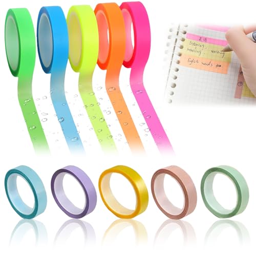 10 Rollen 10 Farben Highlighter Tape Haftnotizen Transparent Textmarkerband Pastell Haftnotizen, entfernbar, Notizzettel Textmarker-klebeband Für Lehrer Schüler Klasse Büro (0,6cm X 5m)