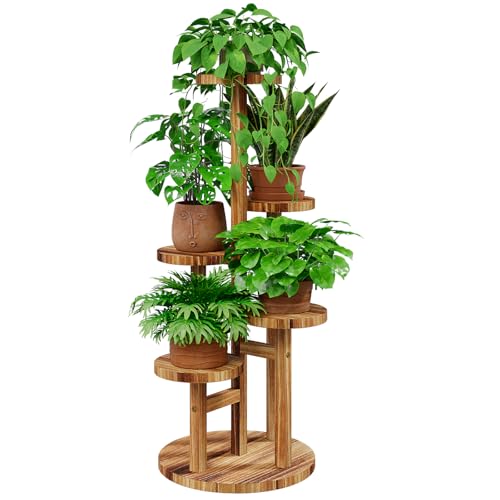 Bamworld Blumenständer Holz Pflanzenständer Pflanzenregal Outdoor Blumenregal Balkon Fensterbank 5 Etagen Garten Wohnzimmer Schlafzimmer