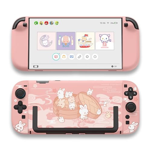 GeekShare Schutzhülle kompatibel mit Switch 2, niedliche, dockbare Cartoon-Hülle für Switch 2, kratzfestes und stoßfestes Design – Gedämpftes Brötchen-Häschen