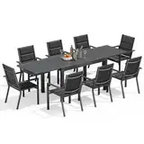 Devoko Gartenmöbel Set 8 Personen,8+1 Aluminium Tisch und Stühle Set Balkonmöbel, 8 Stapelbare Gartenstühle und 1 130/260 cm Dehnbarer Gartentisch,Terassen möbelsets außen Lounge, Dunkelgrau