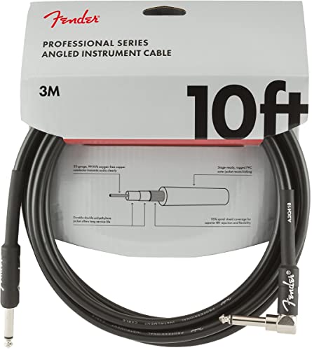 Fender Professional Series Gitarrenkabel, Langlebiges Instrumentenkabel mit Premium Klangqualität, Perfekt für Bühne und Studio, 3m, Gerade/Winkel, Schwarz