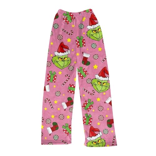 Kinder Weihnachts Pyjama Hose Flanell Weihnachten Schlafanzug Flauschig Schlafanzughose Anime Lustig Weihnachtshose Geschenke für Mädchen Jungen