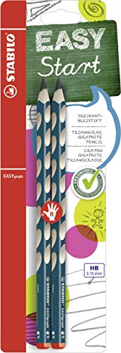 Ergonomischer Dreikant-Bleistift für Rechtshänder - STABILO EASYgraph in petrol - 2er Pack - Härtegrad HB