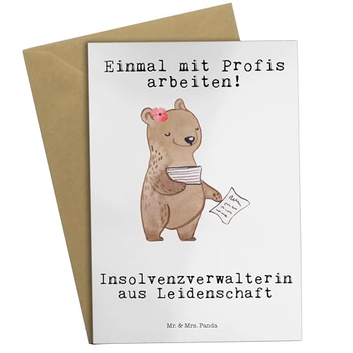 Mr. & Mrs. Panda Grußkarte Insolvenzverwalterin Leidenschaft - Geschenk, Glückwunschkarte, Geburtstagskarte, Hochzeitskarte, Klappkarte, Kollegin,