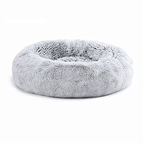 HMTOPE Orthopädisches Hundebett rund Hundekissen Hundesofa Katzenbett Donut Kuscheliges Hundekorb Waschbar, 70 cm Ø, Hellgrau