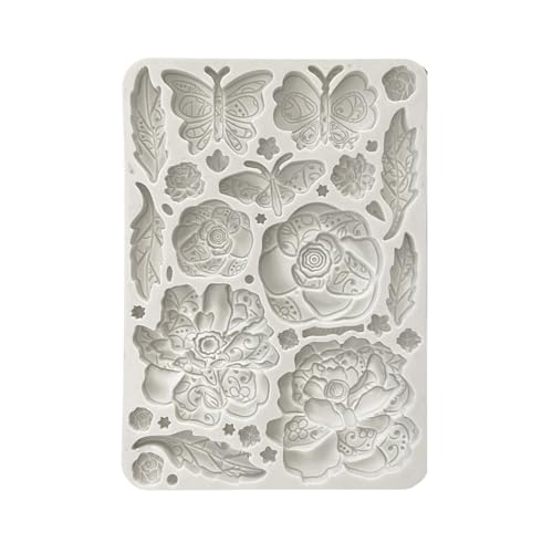 Stamperia - Silicon Mould A5 for Scrapbooks, Bullet Journals and More, Non-Stick, Suitable for Air-Dry Clay, Resin and More, Perfect for Crafts and Gifting (Old Lace, Butterfly and Flowers)