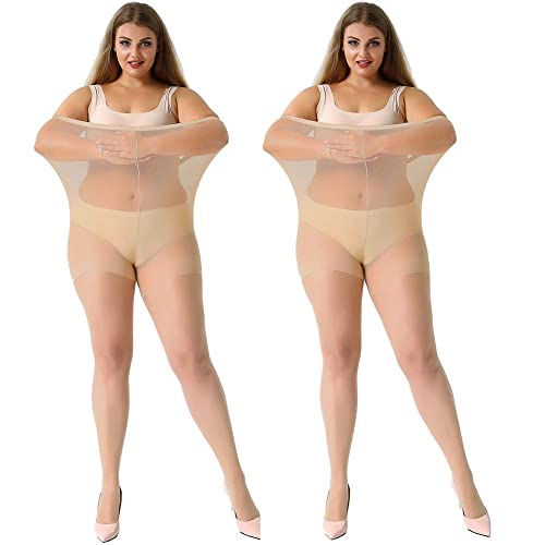 MANZI Damen Strumpfhose 2 or 4 Paar Plus Größen XL-4XL(44-62),2 Paar Hautfarben(20 Den),20 Denier XXXL