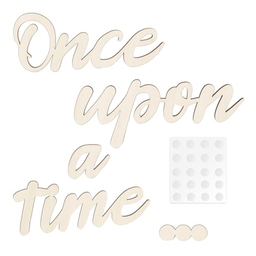 Once Upon a Time Schild, Holz Leseeckendekor mit 20 Spenderkleber Once Upon a Time Wandtattoo Kinderzimmerschild Ästhetische Kinderzimmerdekoration für Babyparty Geburtstagsgeschenk