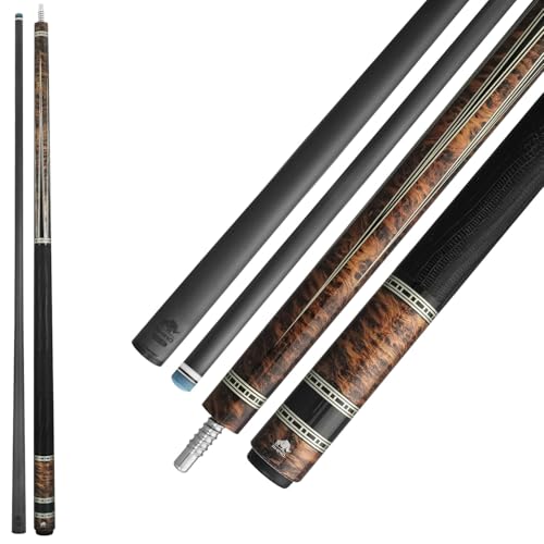 RHINO Thuya Retro-Pool-Queue, geprägtes Mikrofaser-Leder, 3/8-8-Gelenk, 12,5 mm Spitzendurchmesser, Schaft aus 100 % Kohlefaser und Verbundstumpf mit 3D-Drucktechnologie, Pro Taper