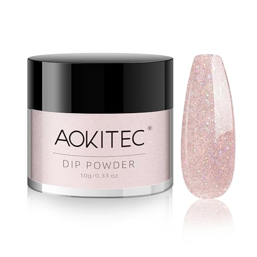 Aokitec 28g Dipping Powder, Glitter Jelly Pink Sweet Colour, Nail Dipping Powder für Nail Starter Professionelles Acryl Dip Pulver für Nail Art French Manicure Nail Puder Keine benötigte Nagellampe