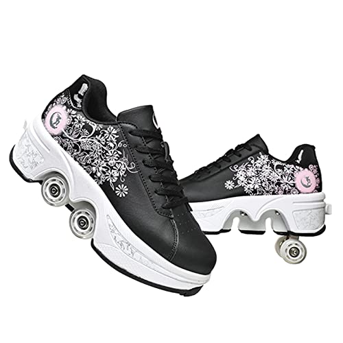 Roller Skate Shoes Rollschuhe Schuhe Mit Rollen Skateboardschuhe,Inline-Skate, verstellbar Damen Schuhe mit Rollen für mädchen (35, Black Pink)