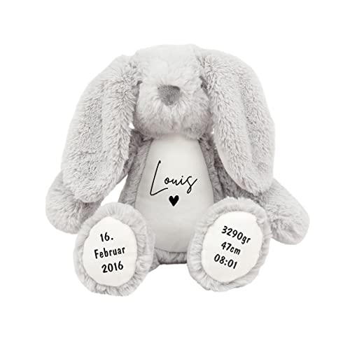 Kuscheltier personalisiert mit Name, Baby-Geschenk, Tauf-Geschenk, Plüschtier, Stofftier, Hase, zur Geburt, Erinnerung, Kinder, Taufe