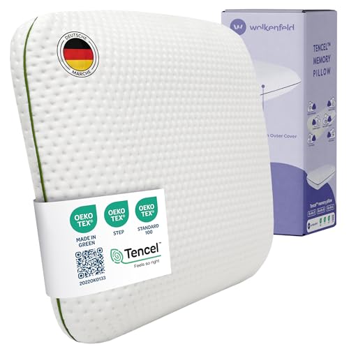 Wolkenfeld Kinderkissen 60x40x6 für Kinder ab 2 Jahren – Weiches und Atmungsaktives Kinderkopfkissen für einen sicheren Schlaf – Natürliches Memory Foam Oeko-TEX – Hypoallergene Tencel-Faserbezug