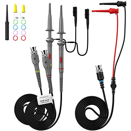 AUTOUTLET 2PCS P6100 100MHz Oszilloskop Probe Kit, mit BNC zu Minigrabber Messleitung Kit, 10: 1 und 1: 1 Umschaltbarer Hochpräziser Scope Oscilloscope Clip Probes