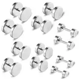 6 Paare Dot Ohrstecker Schwarze Edelstahl Stud Ohrstecker Set für Männer, Schwarz Runde Flat Ohrstecker Hypoallergen Ohrringe, Punk Rock Ohrstecker Herrenohrringe Set (4–10 mm)(Silber)