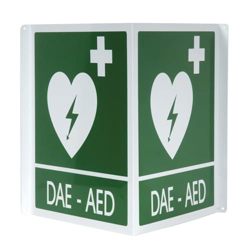 PVS 35327 DAE/AED-Schild, doppelt, Aluminium, 34 x 36 cm, für Defibrillatoren