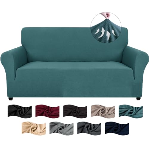 CYCMACO Stretch Sofa Überzug 2 Sitzer, Sofabezug rutschfest Mit Armlehnen, Jacquard Couch Überzug Super Elastischer, Universal Couchschoner Sofa Cover, Durable Sofa Bezug Waschbare, Türkis