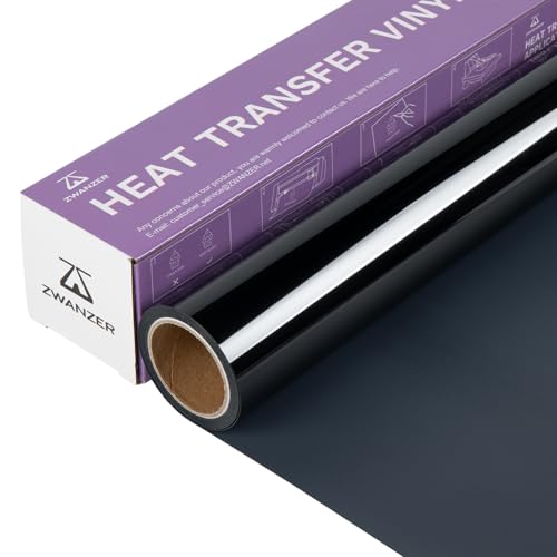 Zwanzer Plotterfolie Textil Schwarz, 30.5cm × 3.66m Flexfolie für Cricut und Silhouette Cameo, Verwendet in DIY-T-Shirt-Kleidung und Anderen Stoffen