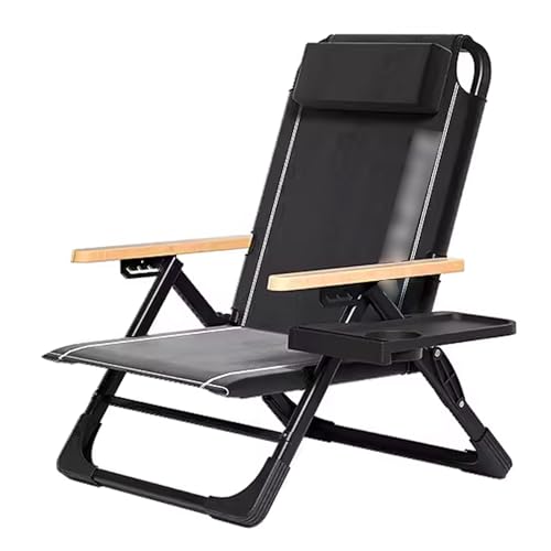 Strandstuhl Klappbar, Oxford-Stoff, Verdickter Kohlenstoffstahl, Verstellbare Rückenlehne, Ablagefach, Liegestuhl, für Garten, Strand, Terrasse (Color : Black)