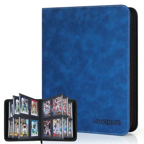 JoyHood Top Loader Binder, Top Loader Sammelkarten Album für 112 Top Loaders - 4 Taschen Kartensammelalben kompatibel mit Sammelkarte und Sportkarten（Saphirblau, 4 - Taschen）