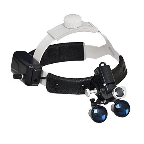 BONEW 5 W LED Chirurgische Medizinische Stirnlampe Stirnband 3,5 x 420 mm Vergrößerung Fernglas Lupe mit einstellbarer Lampe, verstellbarer Pupillendistanz (schwarz)