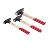 Amazon Basics - Schlosserhammer-Set, Stiel aus Hickoryholz, 3 Teile, 300 g, 500 g, 1000 g, Schwarz