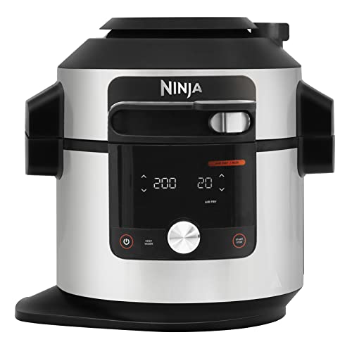 Ninja Foodi MAX Multikocher mit Smart Deckel, 7,5L, 14-in-1 Multicooker, Pressure Cooker Schnellkochtopf, Airfryer Heißluftfritteuse, Slow Cooker, digitaler Temperaturfühler, Edelstahl, OL750EU