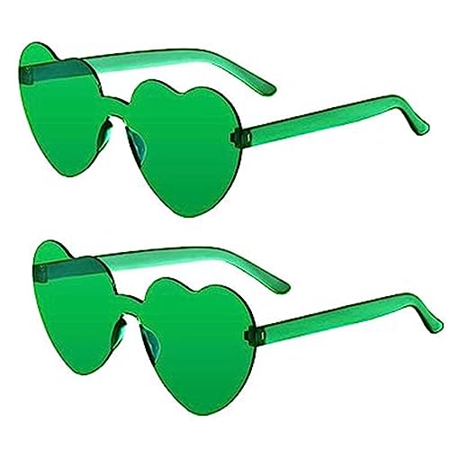 SECALIFE 2-teilige mehrfarbige randlose herzförmige modische Sonnenbrille – übergroße Brille für Damen, Grün