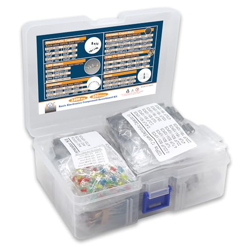 DIYoung 1390 Stück Elektronisches Komponenten Kit, mit LED-Dioden, Metallschichtwiderständen, Elektrolytkondensatoren Paket, Keramikkondensatoren, Transistoren, Dioden