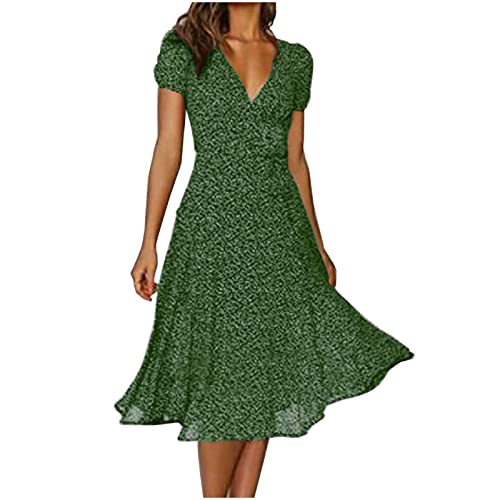 Plus Size Maxikleider Mode Sommerkleid Damen Blumendruck V-Ausschnitt Abendkleid Kurzarm Freizeitkleid Kurzärmliges Kleid mit für in Übergröße Schönes Tunikakleid Partykleid