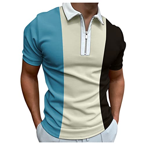 FASLOLSDP Poloshirts für Herren Kurzarm Slim-Fit Tshirt mit Reißverschluss Klassisches Männer Polohemd mit Umlegekragen Basic Freizeit Tops Leichte Casual Kurzarmshirt