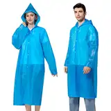 Newbyinn 2 Stück Regenponcho Damen Herren Wasserdicht, Regencape Regenmantel Regen Poncho Cape Festival Wandern Faltbar Blau