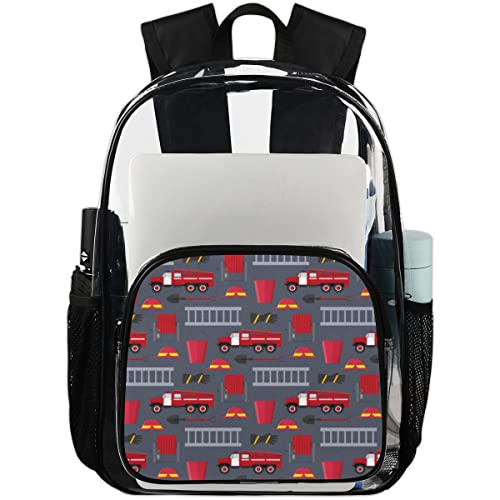 TropicalLife Transparenter Rucksack, Feuerwehrmann, Berufsausrüstung, Werkzeug, strapazierfähig, PVC, transparent, für Schule, Sport, Arbeit, Reisen, Universität, mehrfarbig