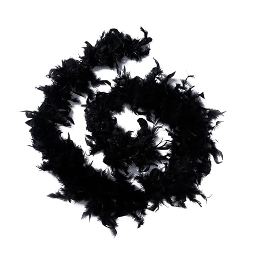 Schwarze Federboa,Länge Circa 200 cm,Flauschige Federboa,Federboas Schwarz,Federschal Schwarz,Kostüm Damen Zubehör Set für 20er Jahre Style,Ideal für Karneval,Fasching,Halloween oder Motto Partys