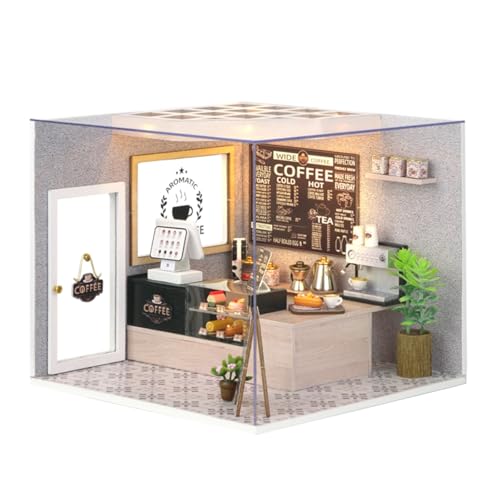 CUTEROOM DIY Holzpuppen Haus Handwerk Miniatur Kit-Boy Schlafzimmer Modell & alle Möbel (Leisurely Coffee Shop)