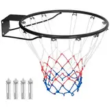 COSTWAY Ø45cm/ 37cm Basketballkorb Indoor, Mini Basketball Korb mit Ring & Netz, für Tür & Wandmontage, Basketballring Basketball Hoop outdoor für Kinder & Erwachsene (Ø45cm,Schwarz)